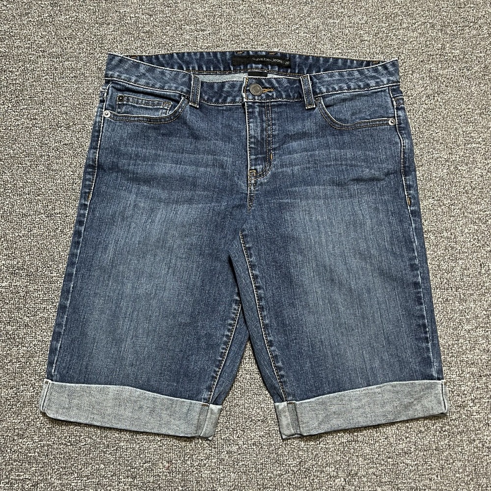 Y2K Calvin Klein Jeans Bermuda Shorts Blue Size 29/8 Cuffed Hem - Picture 2 of 8